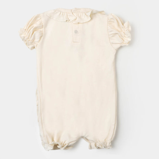 Infant Girls Knitted Romper Flower Emb - Light Cream