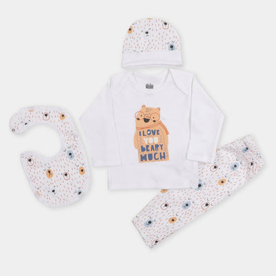 Infant Boys 4PCs Gift Set Oh My Bear - White