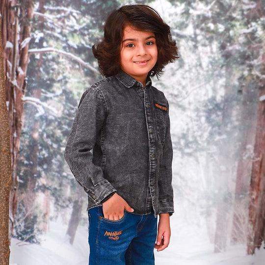 Never Stop Denim Shirt For Boys - Grey