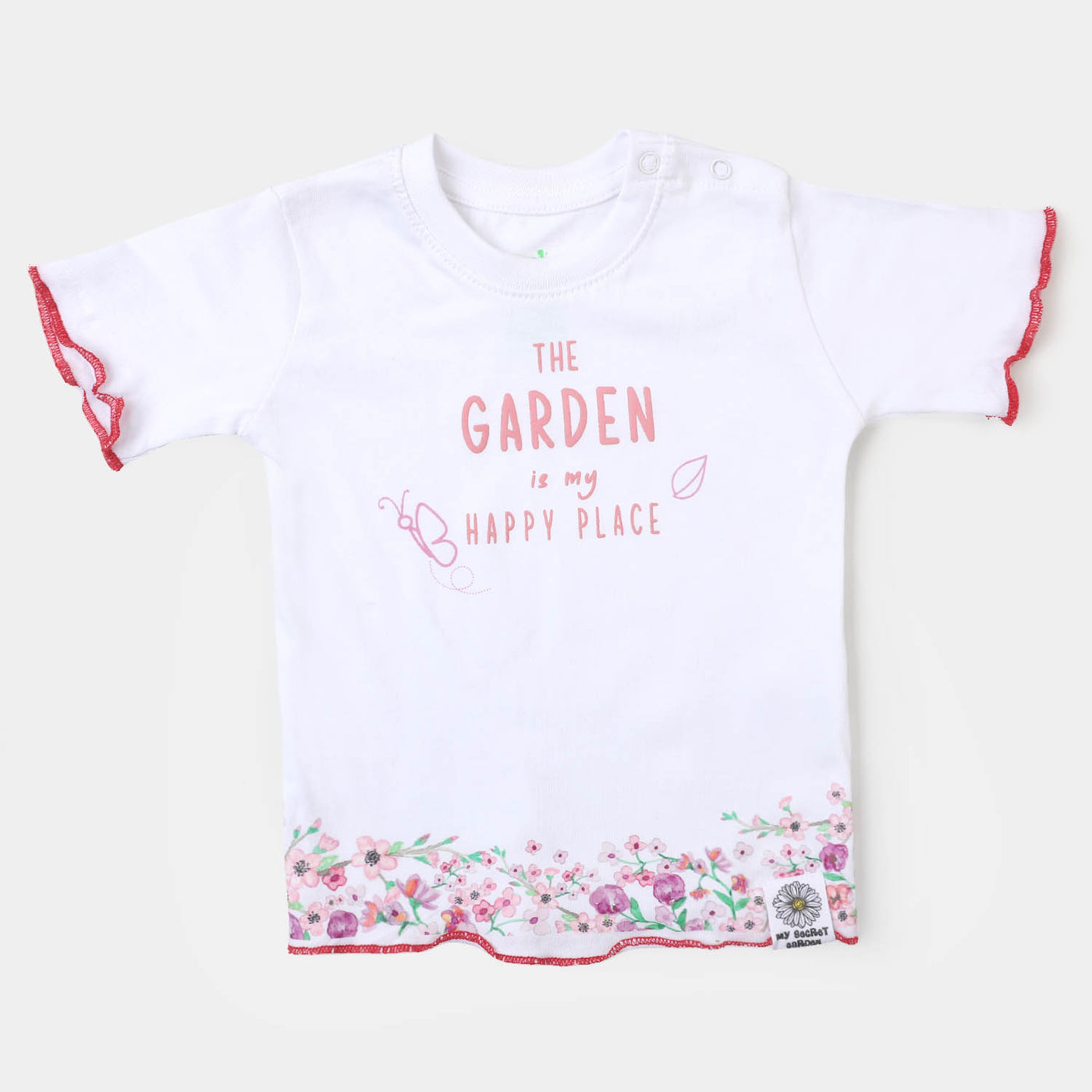 Infant Girls Cotton T-Shirt Garden - White