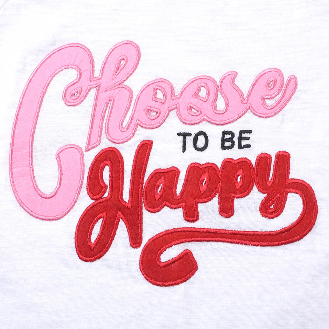 Girls Cotton T-Shirt Choose To Be Happy - White