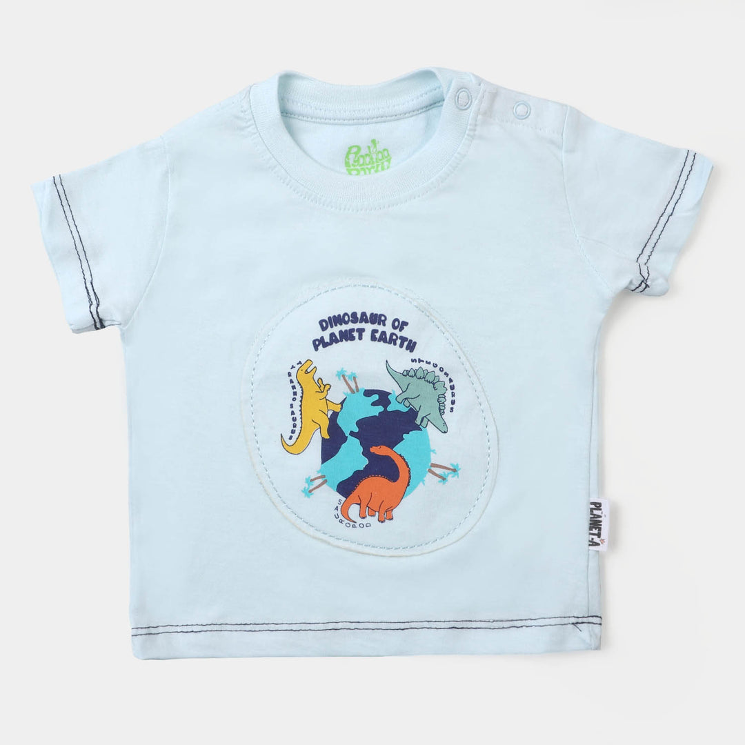 Infant Boys Cotton T-Shirt Dino Of Earth - Sky Blue