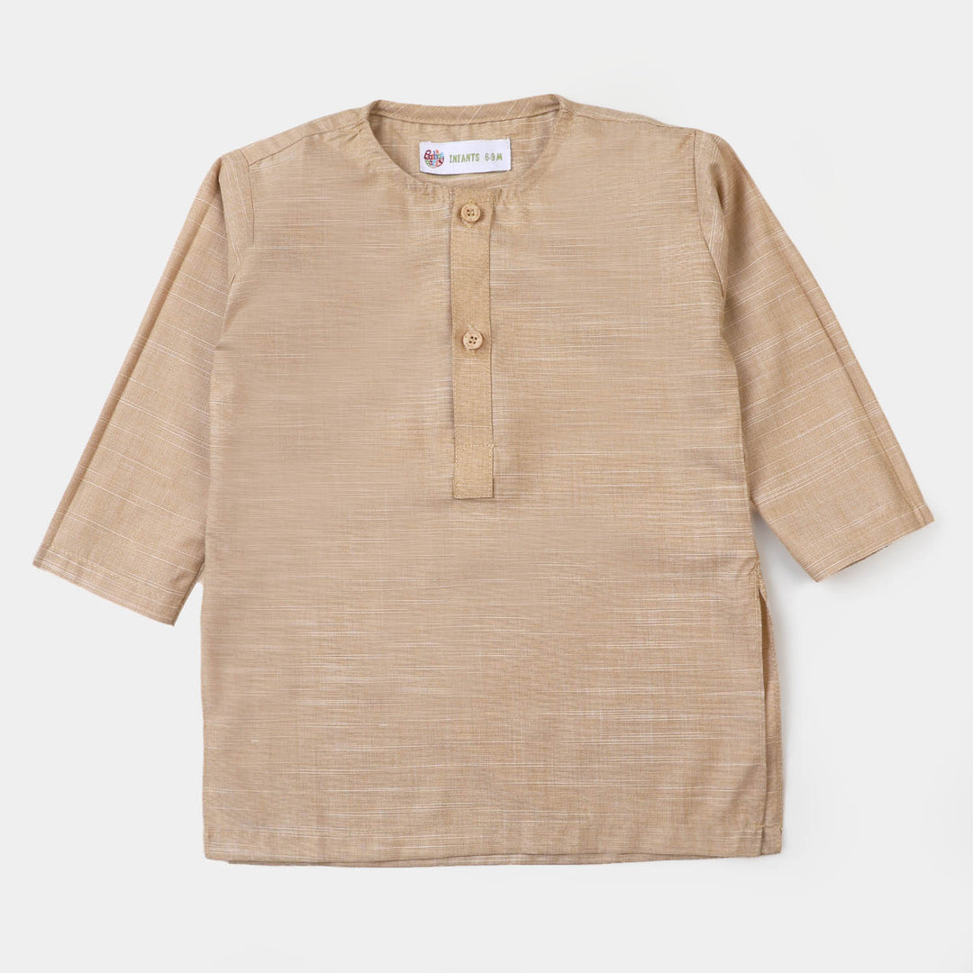 Infant Boys Cotton Basic Kurta - Khaki