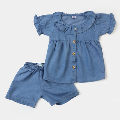 Infant Girls Woven 2Pcs Suit Tencel - Blue