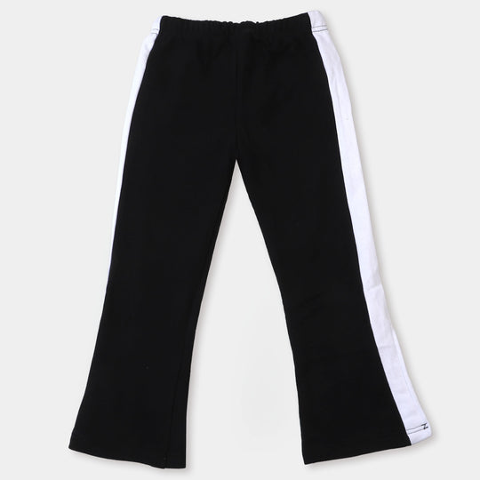 Girls Cotton Terry Pyjama Bell Bottom - Black/White