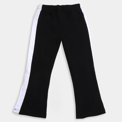 Girls Cotton Terry Pyjama Bell Bottom - Black/White