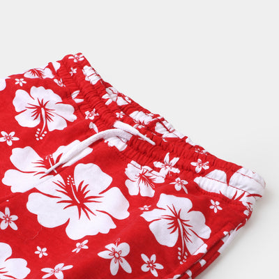 Girls Cotton Terry Pyjama Flowers - Red