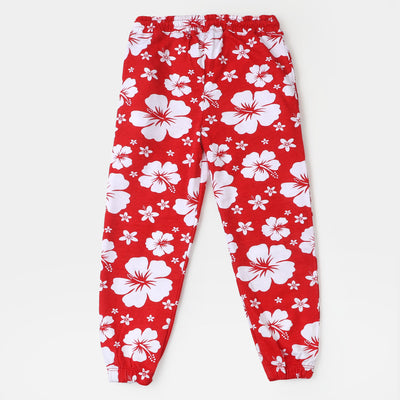 Girls Cotton Terry Pyjama Flowers - Red