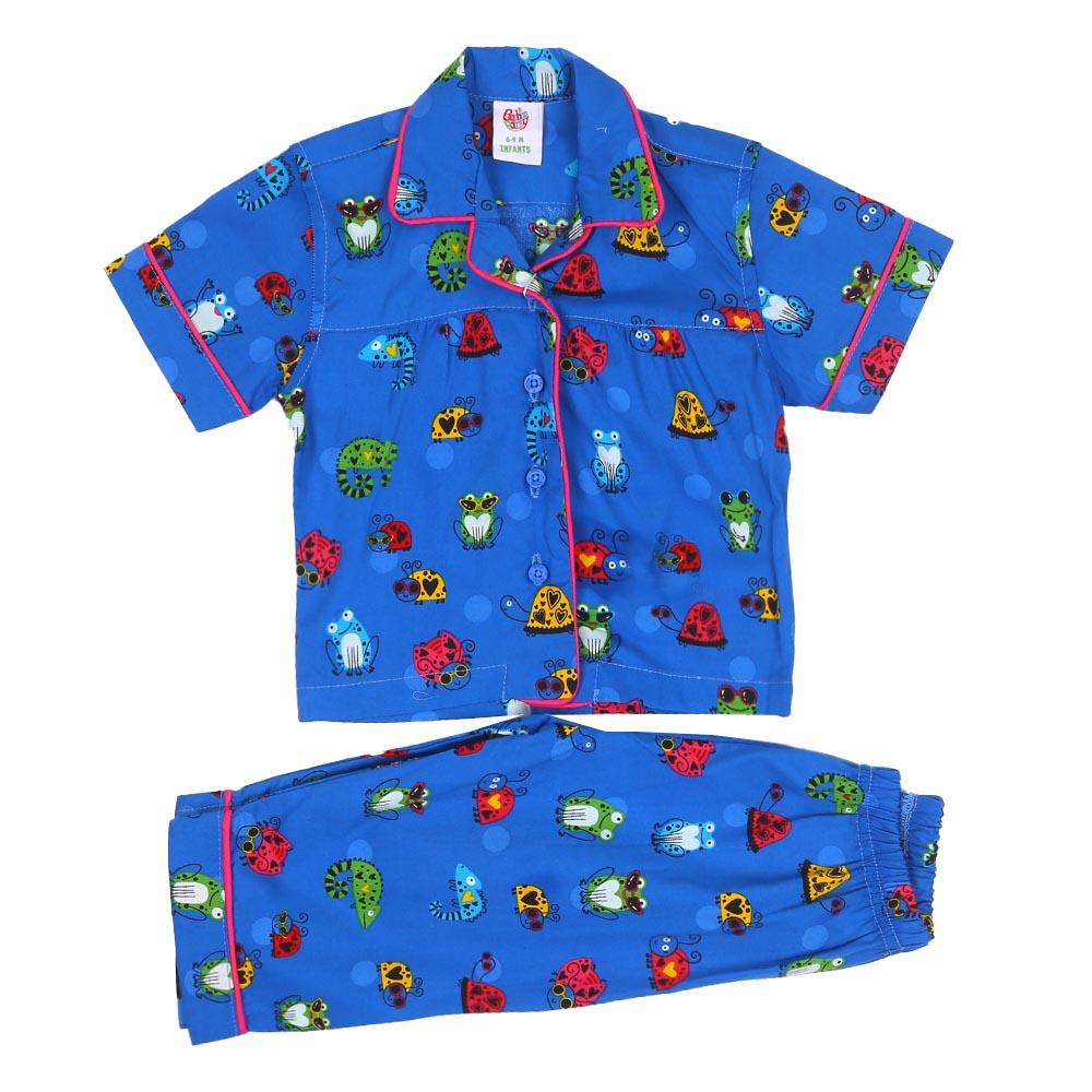 Infant Girls Woven Night Suit Froggy - Blue