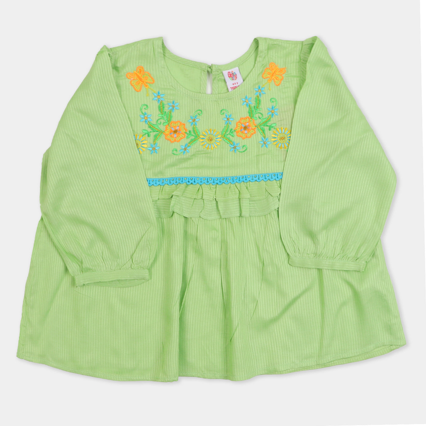 Girls Embroidered Top Flowers - Green