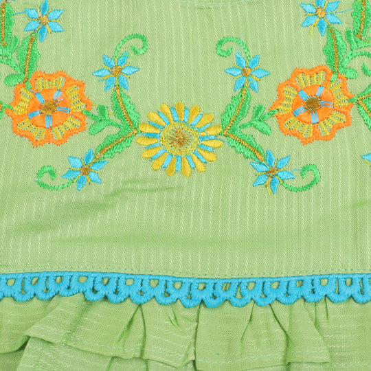 Girls Embroidered Top Flowers - Green