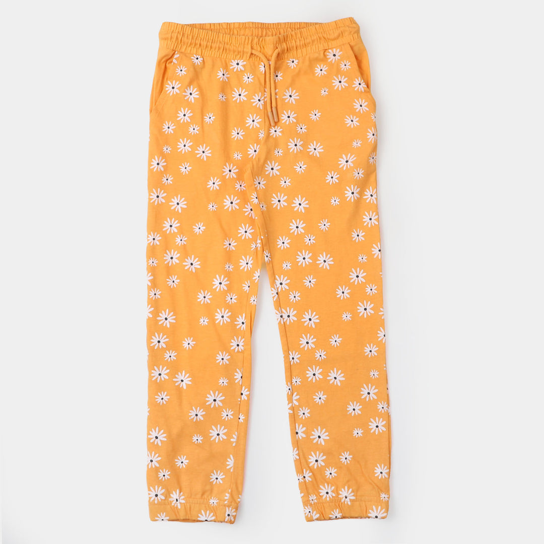 Girls Cotton 2PCs Suit Floral - Orange