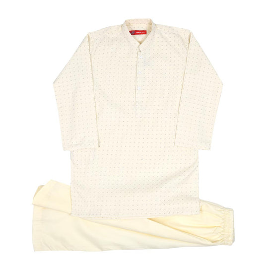 Dots Kurta & Pajama Suits For Boys - Cream