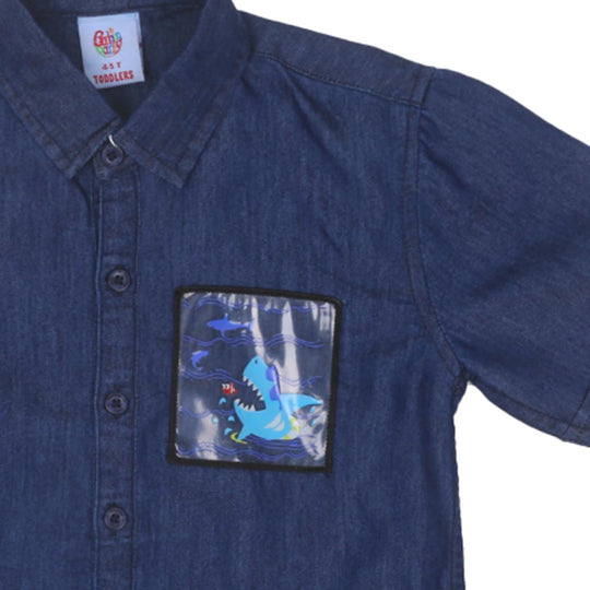 Boys Casual Shirt Shark In Pocket - Blue