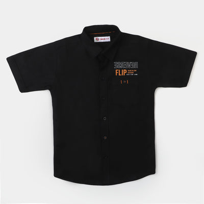 Boys Oxford Casual Shirt Reverse Flip - Black