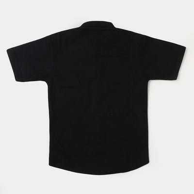 Boys Oxford Casual Shirt Reverse Flip - Black