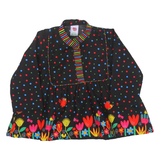 Infant Girls Digital Print Kurti Polka Dot - Black