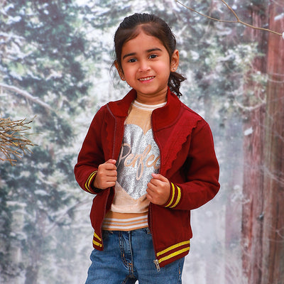 Girls Knitted Jacket Frill - Maroon