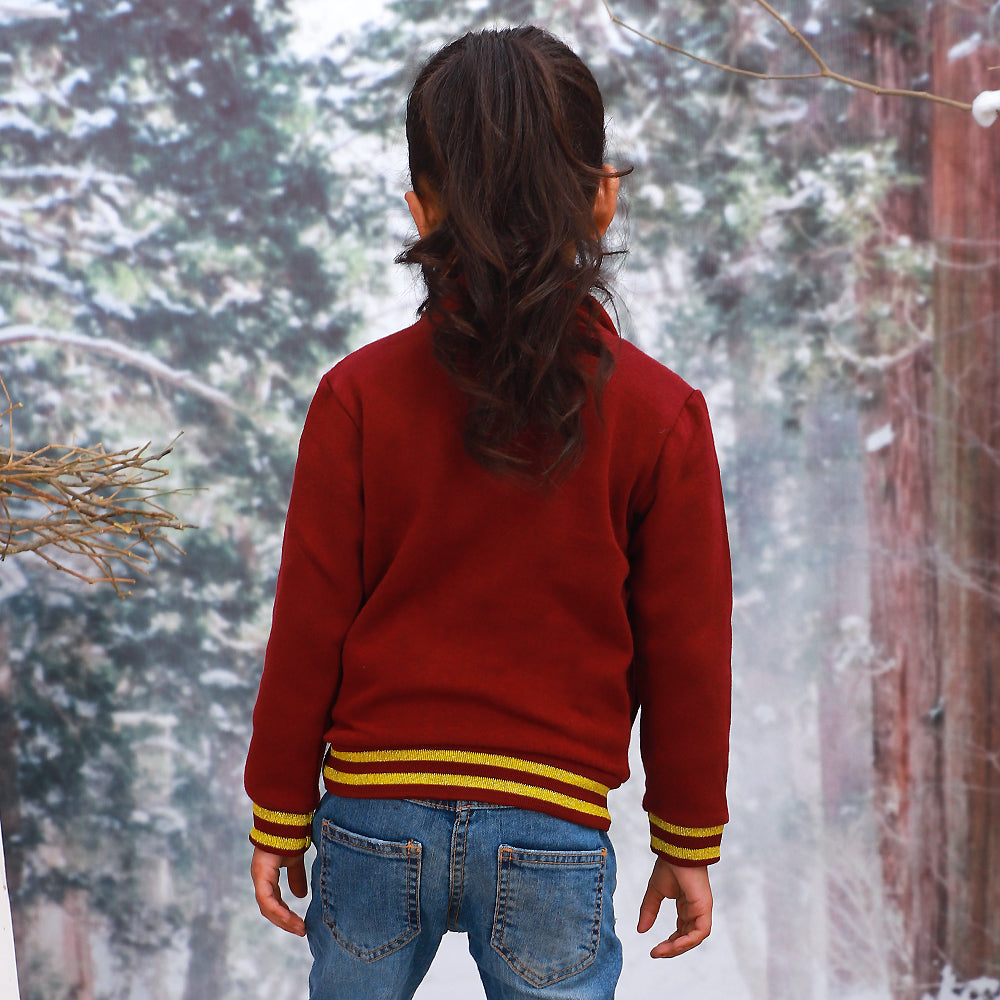 Girls Knitted Jacket Frill - Maroon