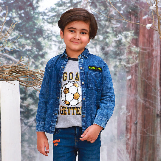 Never Stop Denim Shirt For Boys - Blue