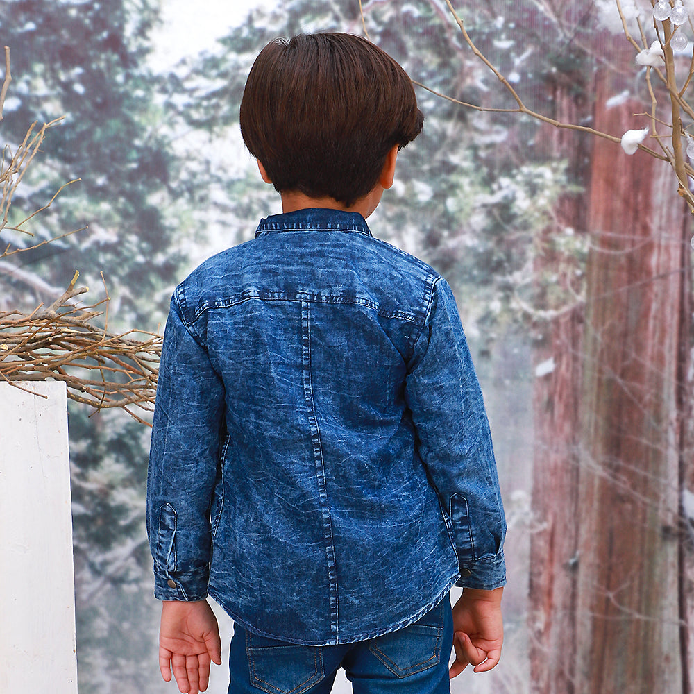Never Stop Denim Shirt For Boys - Blue