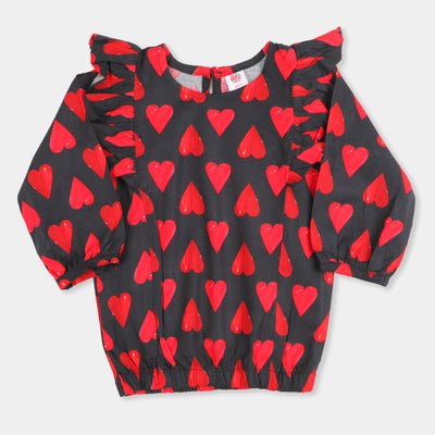 Girls Casual Top Hearts Printed - Red/Black