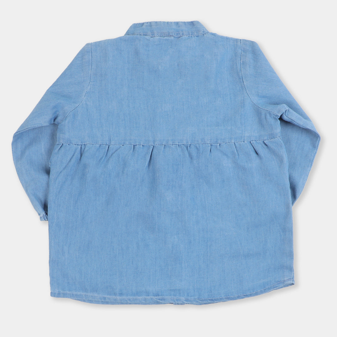 Girls Top Denim Embroidered  Flowers - LIGHT BLUE