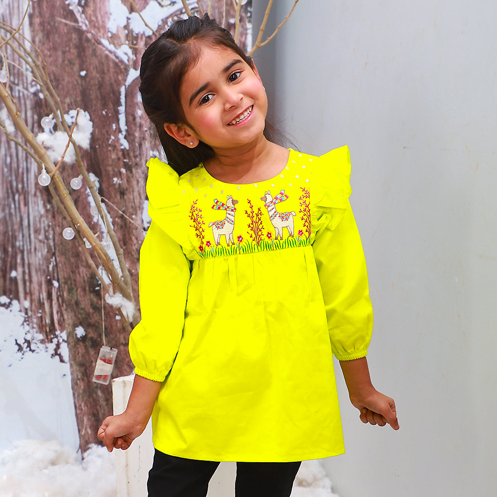Hello Winter Top For Girls - Green