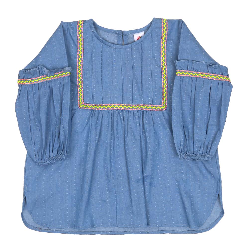 Girls Embroidered Top Chevron Lace - Blue