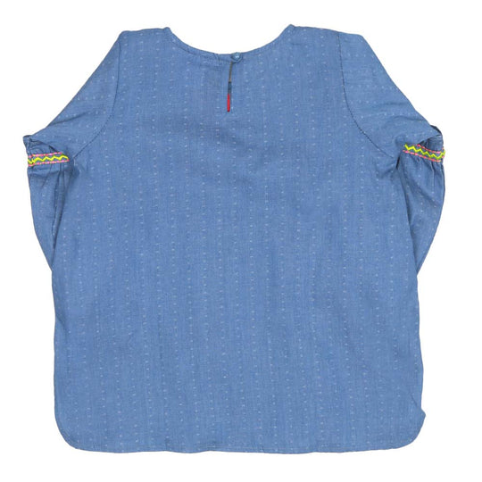 Girls Embroidered Top Chevron Lace - Blue