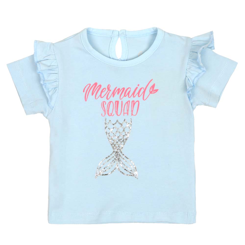 Infant Girls T-Shirt Mermaid Squad - Sky Blue