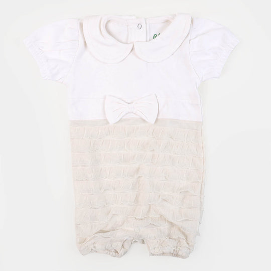 Infant Girls Knitted Romper Flower Net - White