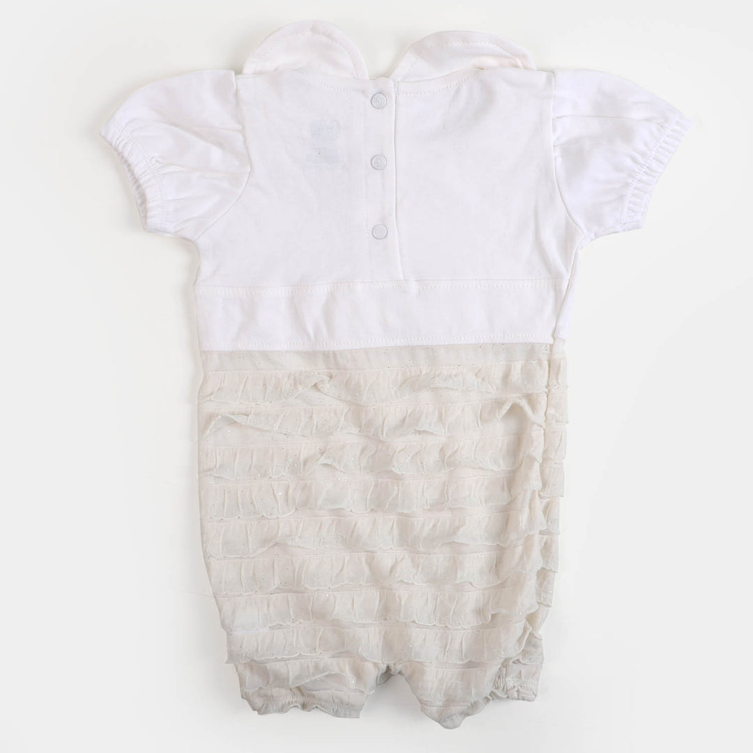 Infant Girls Knitted Romper Flower Net - White