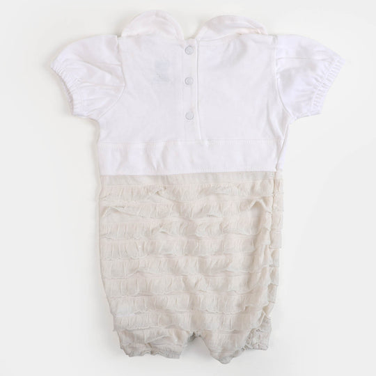 Infant Girls Knitted Romper Flower Net - White