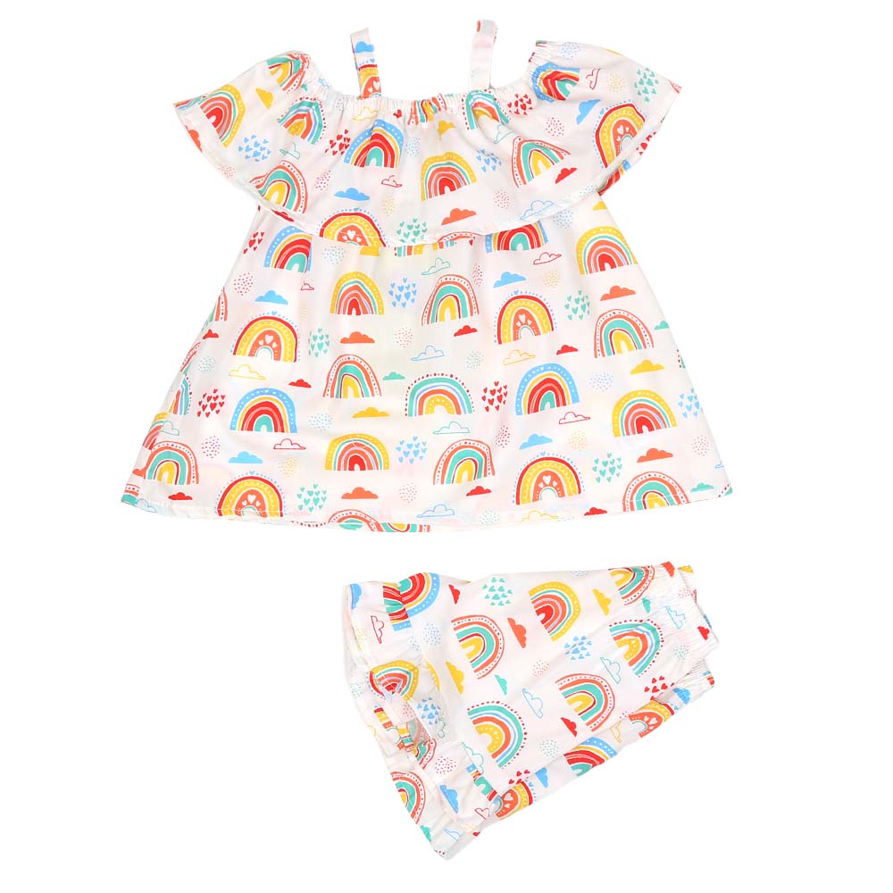 Infant Girls 2pcs Suit AOP Rainbow - White