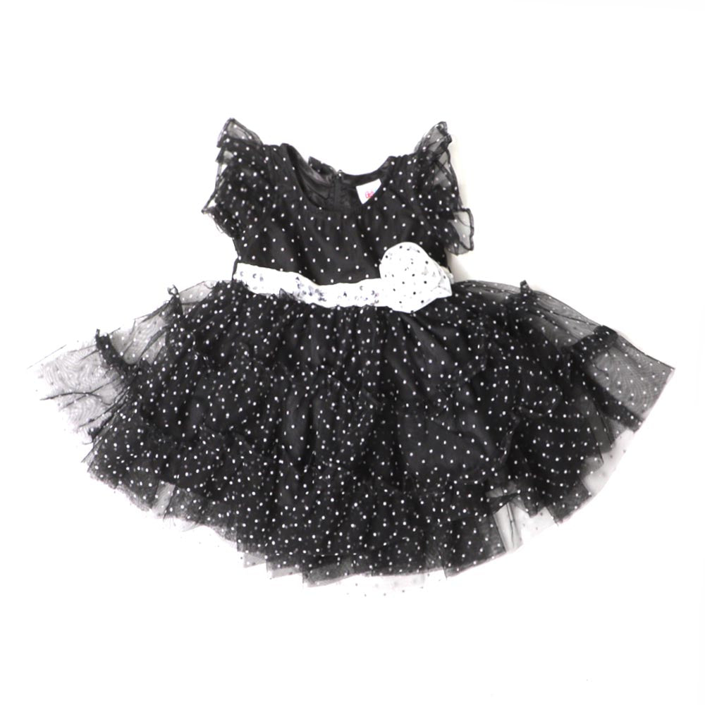 Infant Girls Frock Fancy Polka Dots - Black