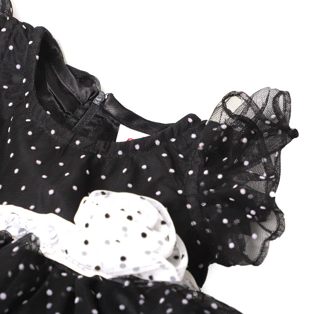 Infant Girls Frock Fancy Polka Dots - Black