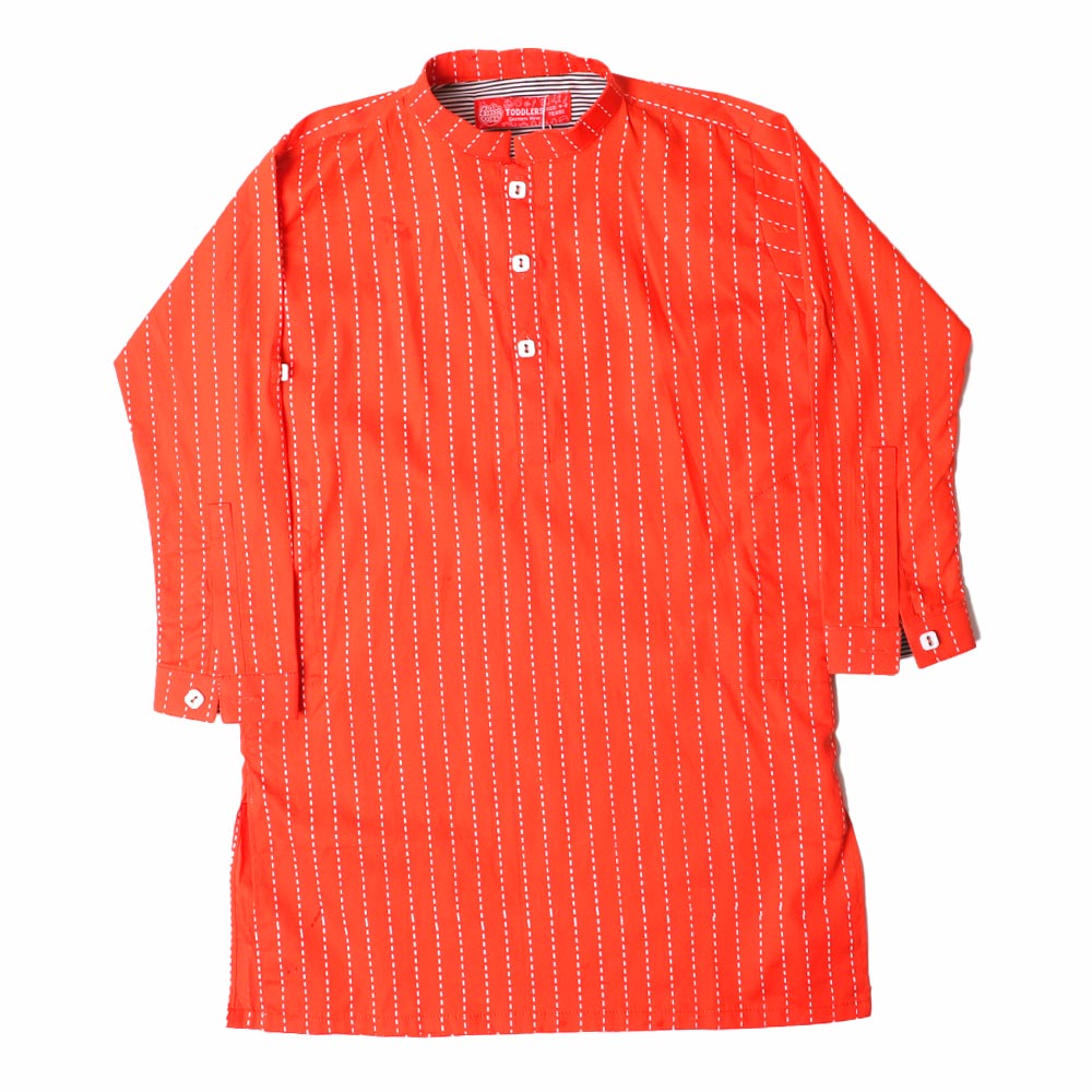 Boys Printed Kurta Chalk Stripe - C-Tomato