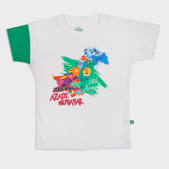 Girls T-Shirt Azadi Mubarak - B.White