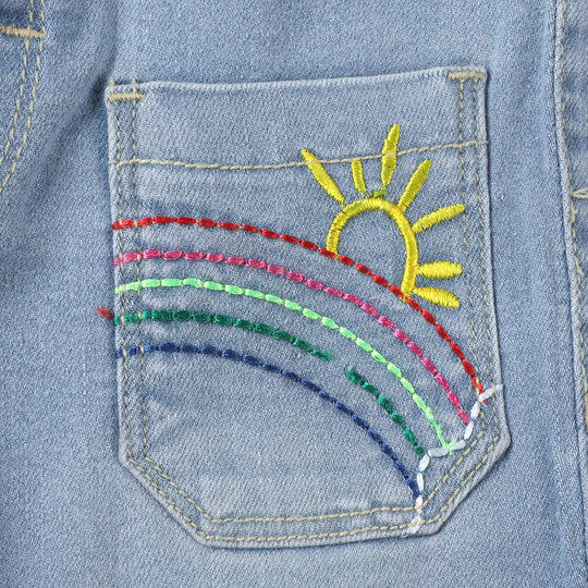 Infant Girls Denim Pant Rainbow - Ice Blue