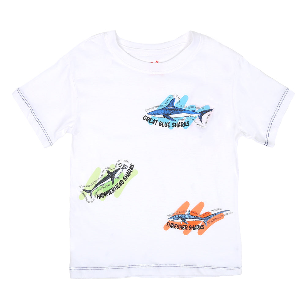 Boys T-shirt Sharks Specs-B.White