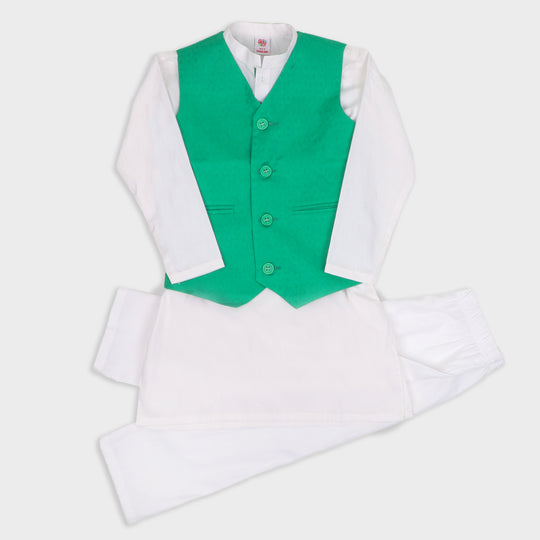 Boys Independence 3 Pcs Suit Azadi - White