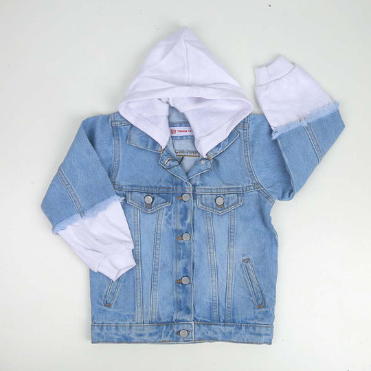 Girls Denim Hooded Jacket - Ice Blue