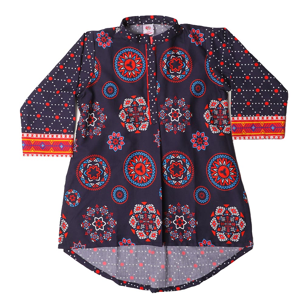 Girls Digital Print Kurti Circle Girl - Navy