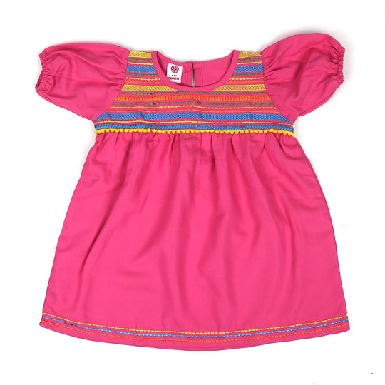 Infant Girls Embroidery Top Neon Lines - Pink