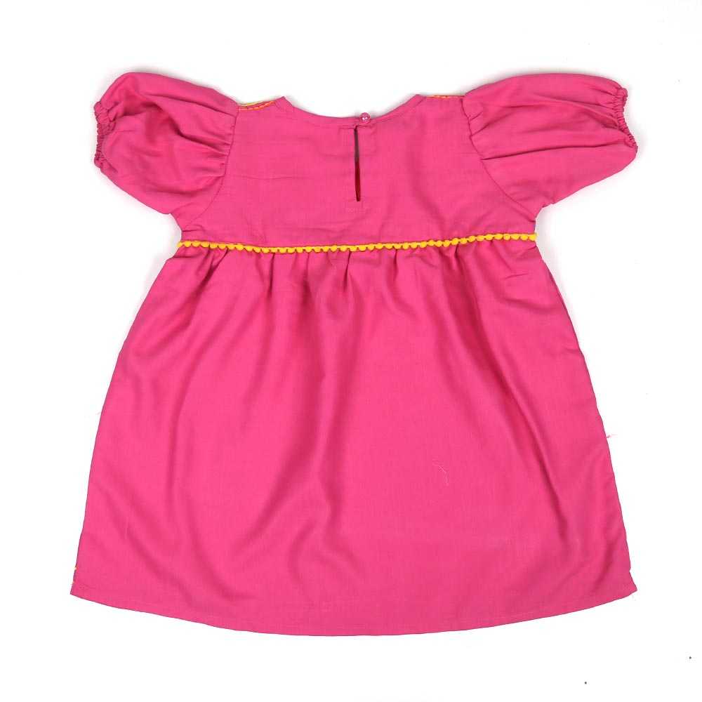 Infant Girls Embroidery Top Neon Lines - Pink