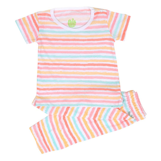 Infant Girls Knitted Night Suit Pastel Lines - White