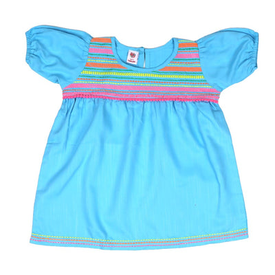 Girls Embroidered Top Neon Lines - Blue