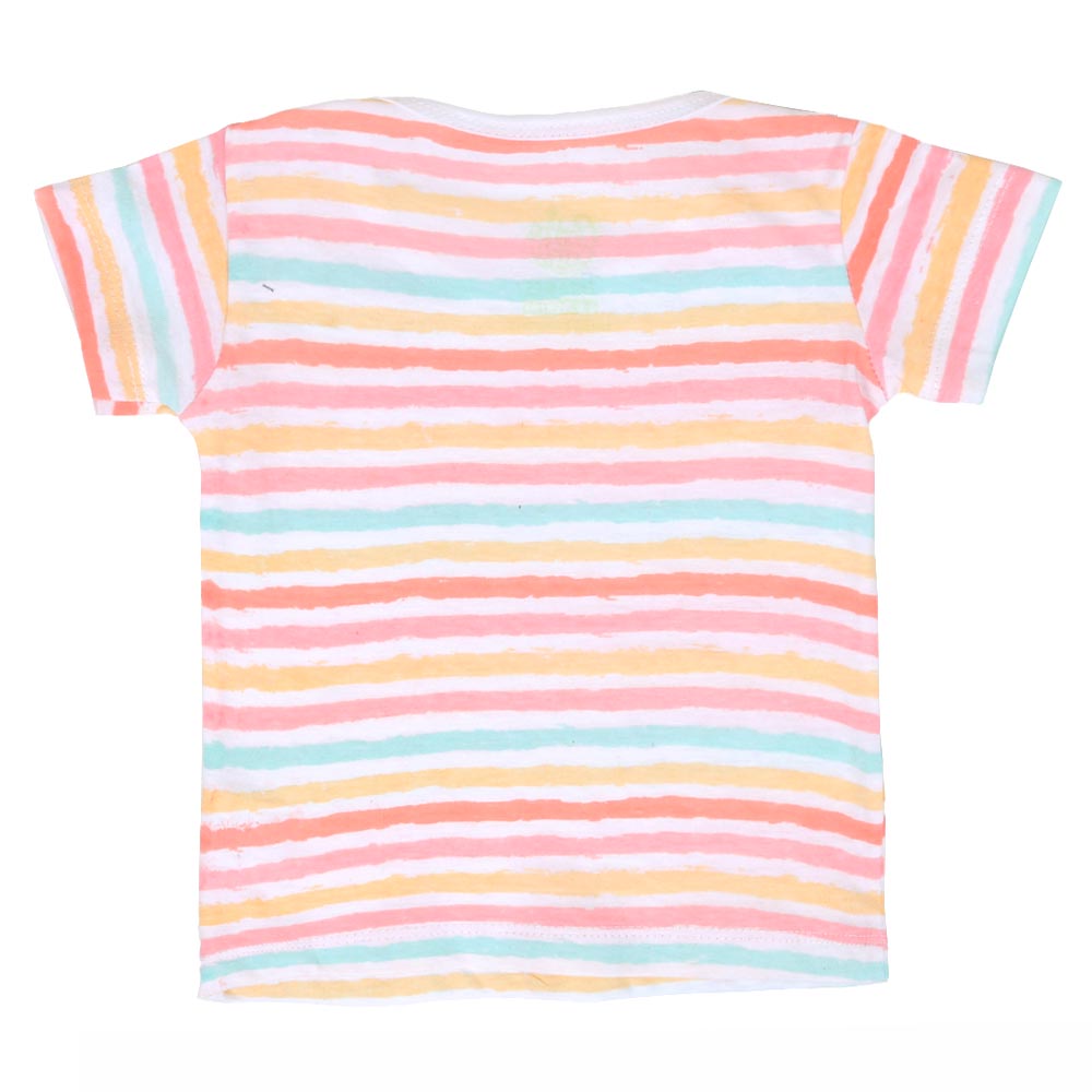 Infant Girls Knitted Night Suit Pastel Lines - White