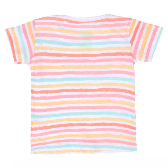 Infant Girls Knitted Night Suit Pastel Lines - White